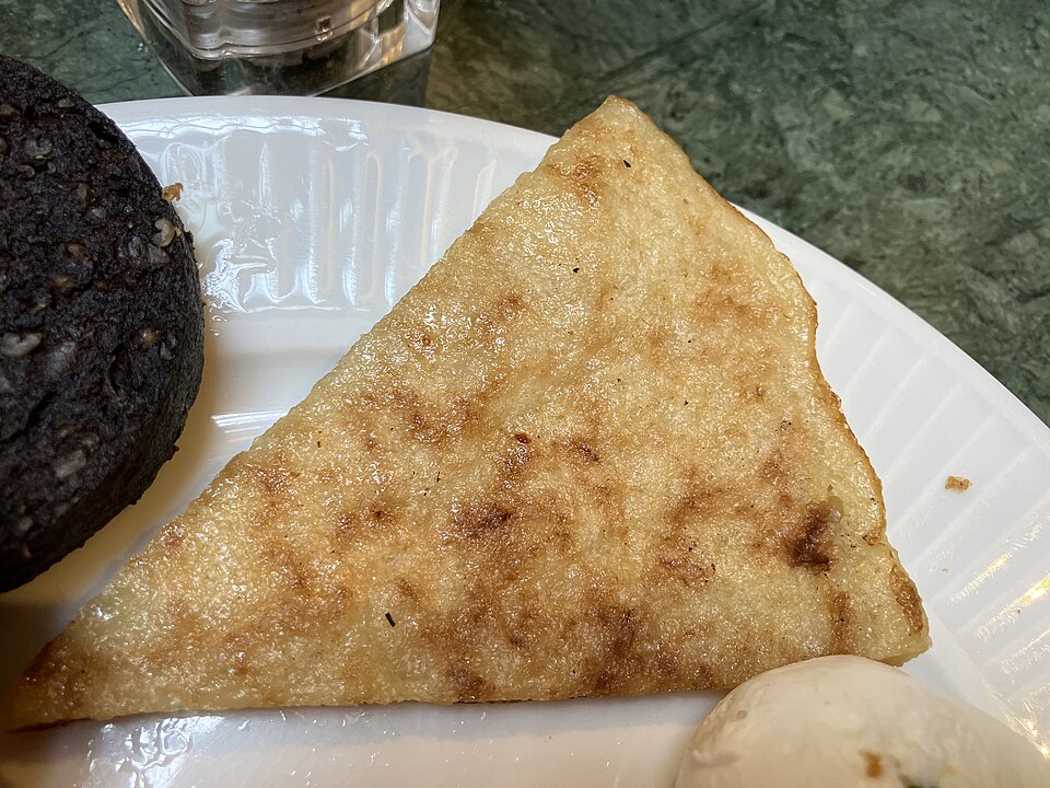 A triangle of griddled boxty potato pancake