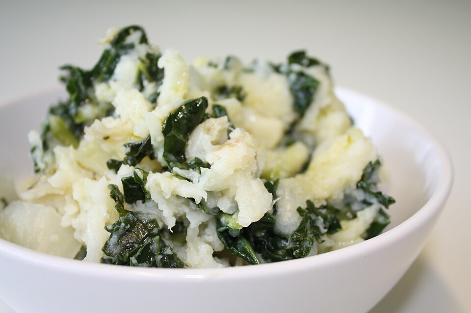 A bowl of colcannon: mashed potato with kale