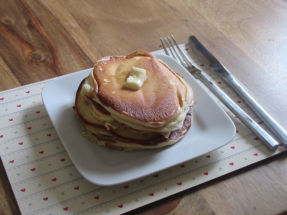 A buttered stack of crempog, Welsh pancakes